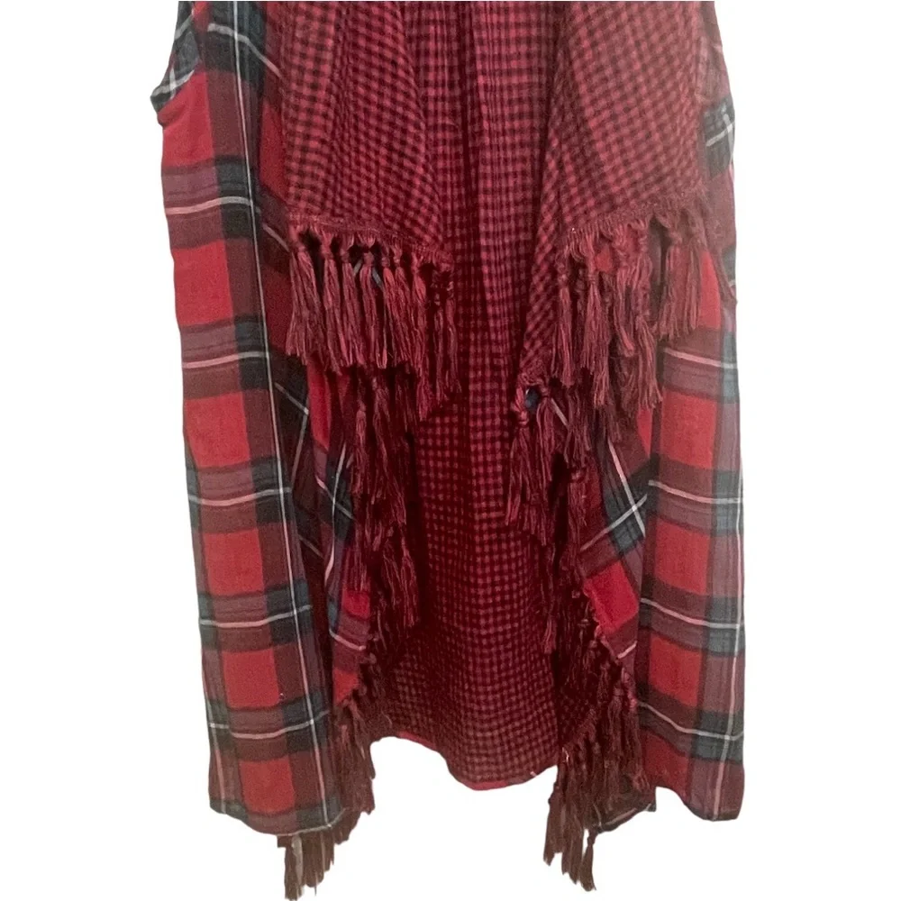 Umgee Plaid Fringe Sleeves  Kimono Wrap Size Small - Picture 6 of 8